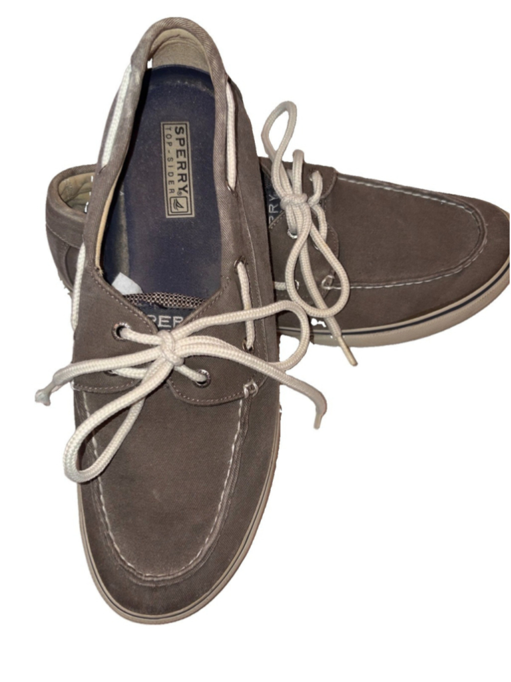 Sperry Top-Sider Mens 10.5 M Gray Canvas Boat Shoes Laced Moc Toe Deck Loafers